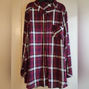 TTorrid Burgundy Plaid Button-Down Shirt – Lightweight Long Sleeve – Size 5